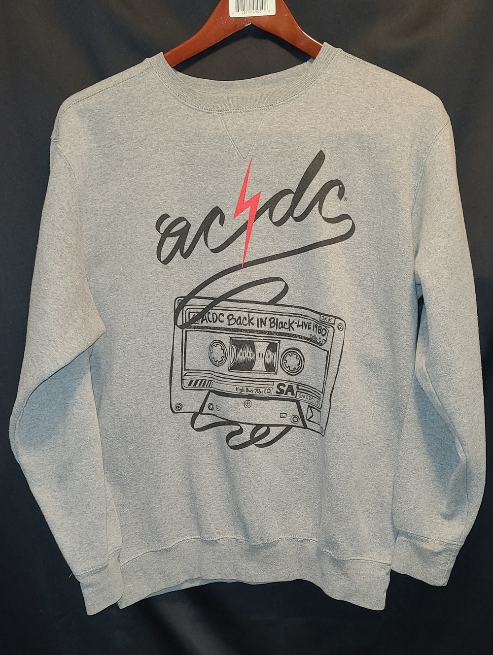 AC/DC Grey Crewneck Sweatshirt with Red Lightning Graphic